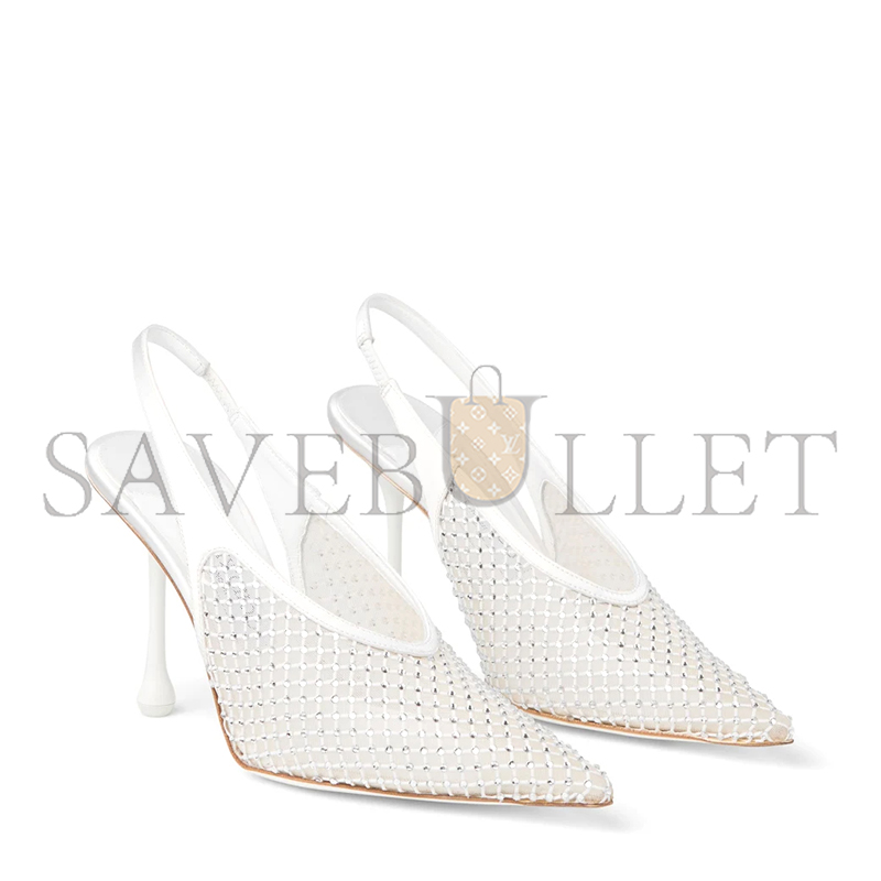 Ji*y Ch* isa 95 white crystal mesh satin pumps isa95qhs
